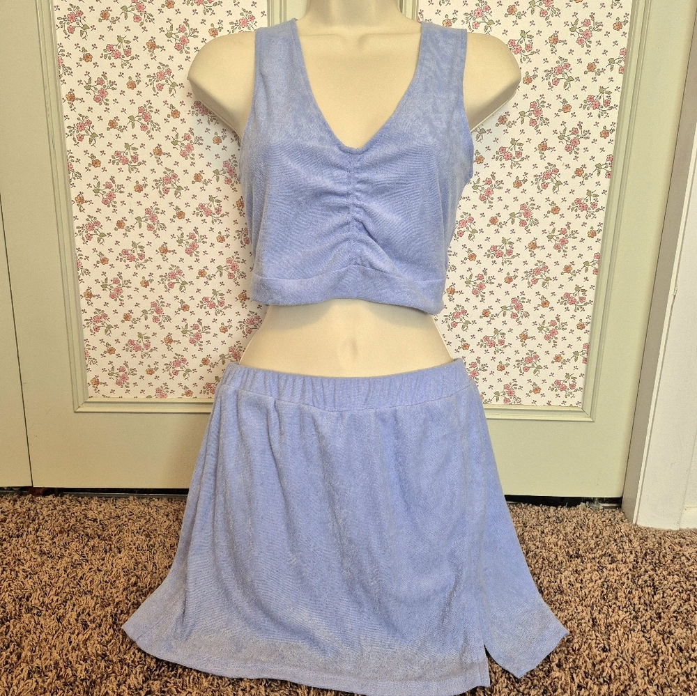 Lot of 2 Shein Light Blue Crop Top And  A-Line Gathered Waist Skirt/Skort Size M